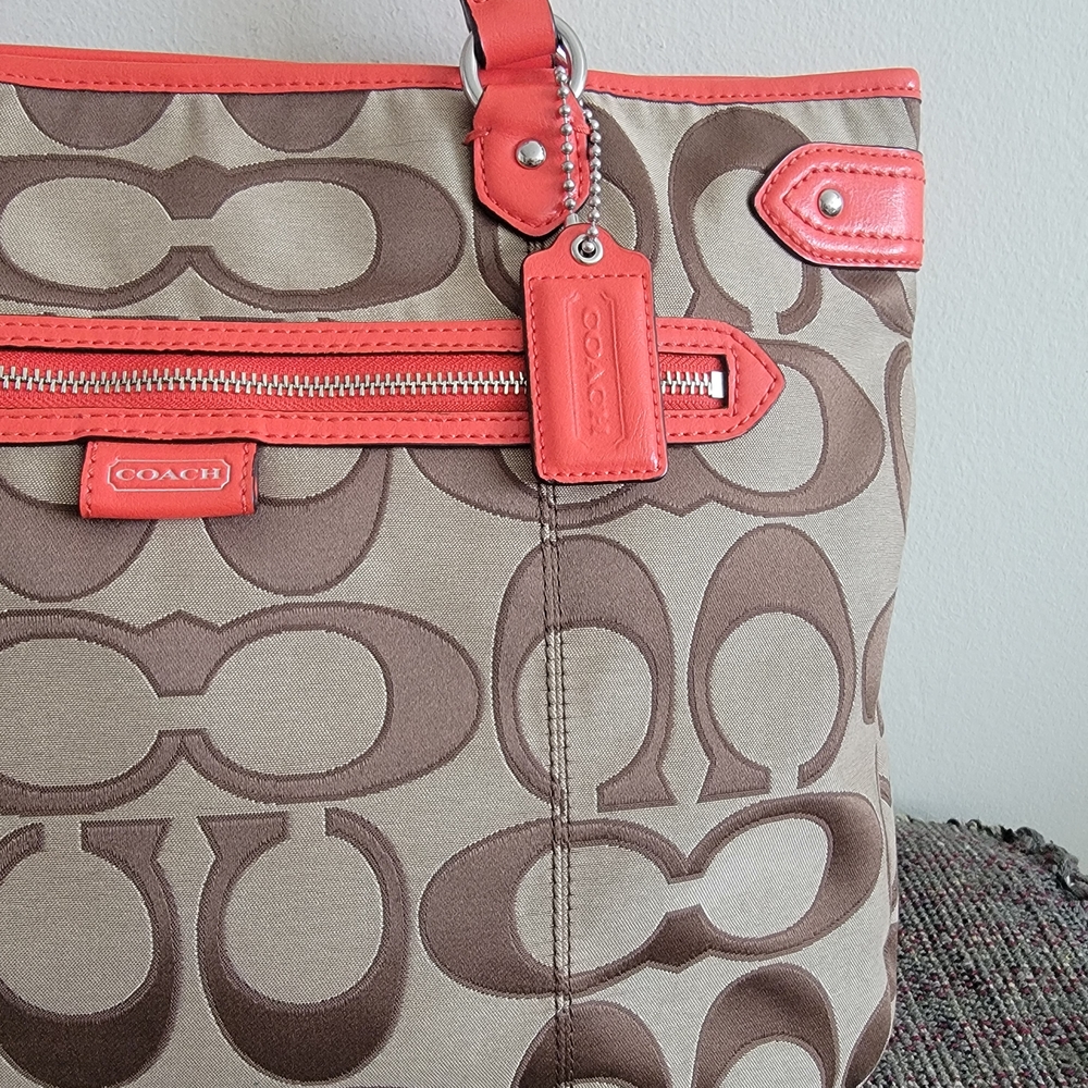 Coach Brown and Red Signature Tote Bag - Picture 2 of 8